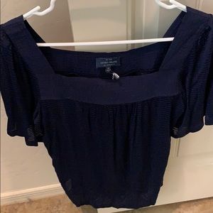 New Lucky Brand navy shadow stripe peasant XS top!
